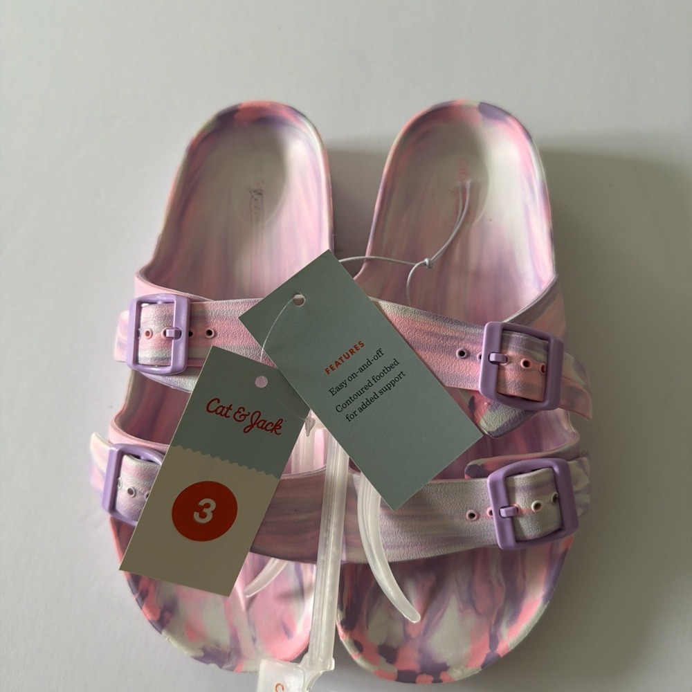Cat & Jack Marbled Slide Sandals Double Buckle Adjustable Strap Kids 3 Pink